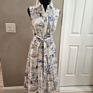 Parisian print blue and white dress